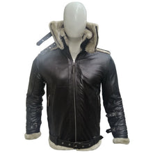 Load image into Gallery viewer, Men&#39;s Aviator B3 Bomber Double Collar Faux Shearling Brown Leather Jacket
