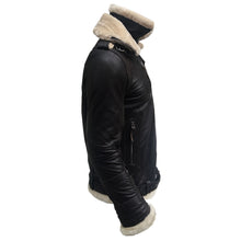Load image into Gallery viewer, Men&#39;s Aviator B3 Bomber Double Collar Faux Shearling Brown Leather Jacket
