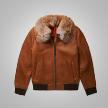 Load image into Gallery viewer, Men&#39;s B3 Brown Flying Aviator Shearling Bomber Jacket
