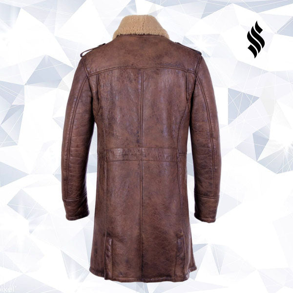 Men’s B3 aviator Sheepskin Shearling Leather Trench Brown Coat - Shearling leather