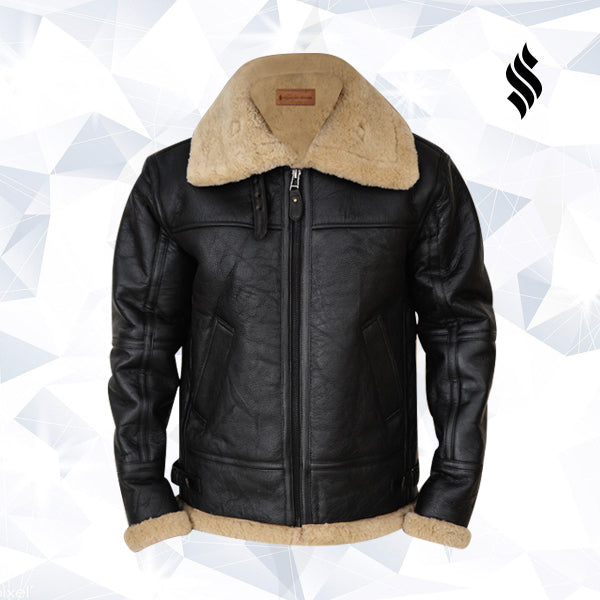 Men’s Black B3 Bomber Sheepskin Jacket - Shearling leather