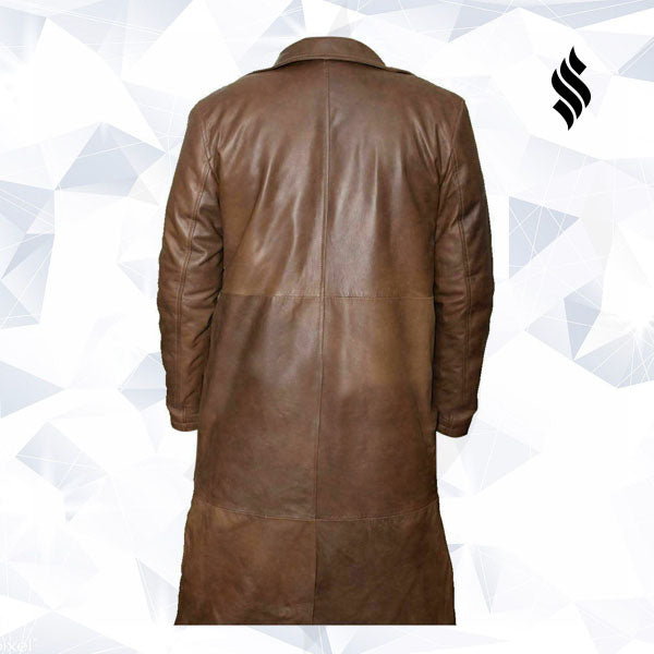 Men's Brown Leather Trench Coat Real Lambskin Leather - Shearling leather