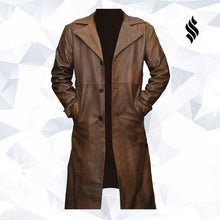 Load image into Gallery viewer, Men&#39;s Brown Leather Trench Coat Real Lambskin Leather - Shearling leather
