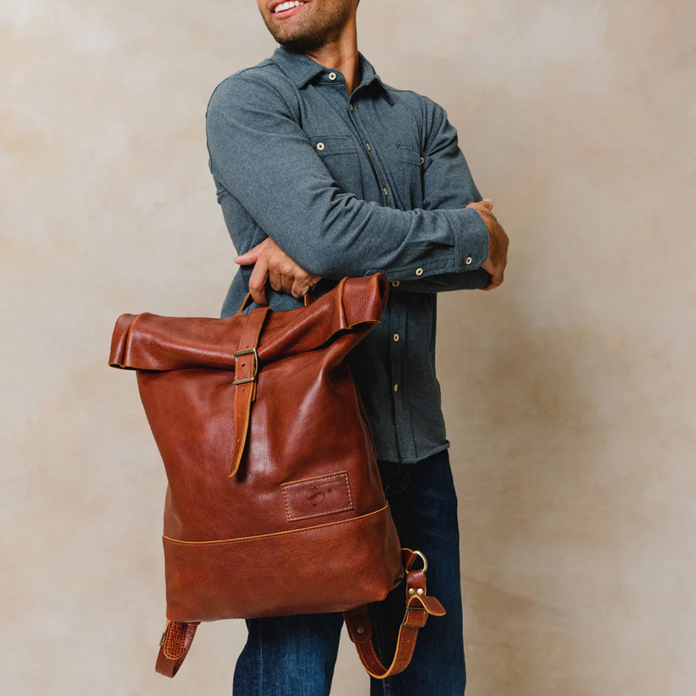 Men's Brown Sheepskin Leather Backpack