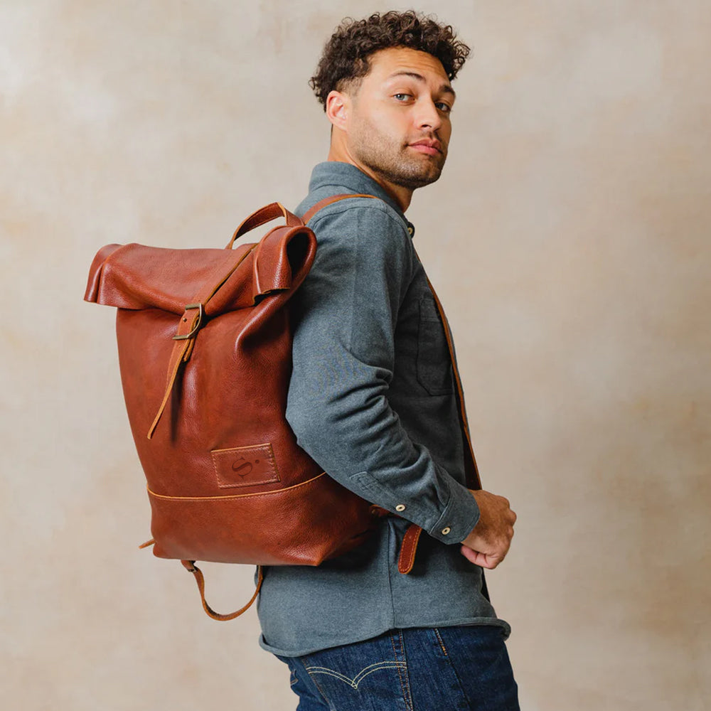Men's Brown Sheepskin Leather Backpack