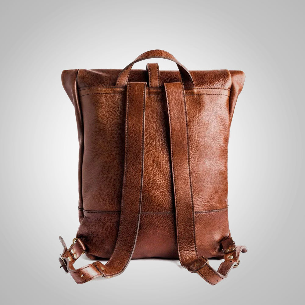 Men's Brown Sheepskin Leather Backpack