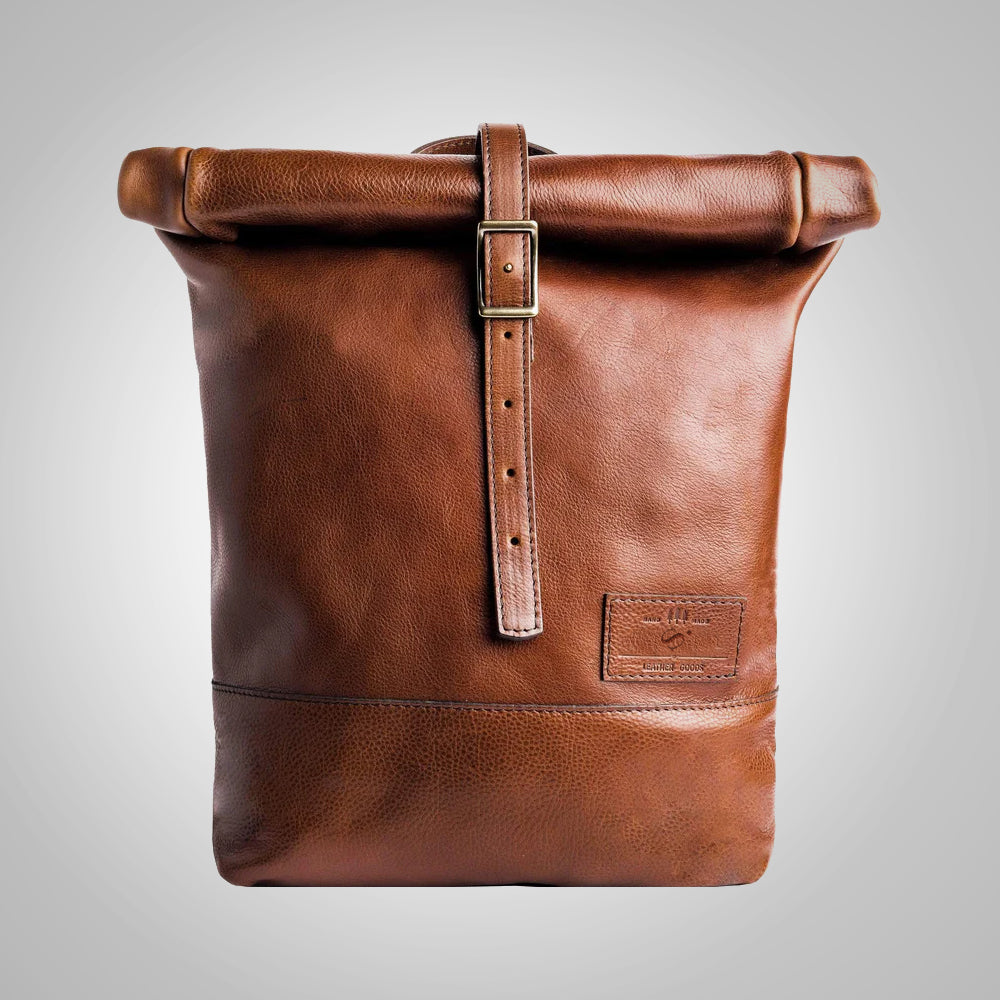 Men's Brown Sheepskin Leather Backpack