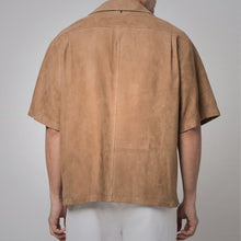 Load image into Gallery viewer, Men&#39;s Brown Suede Leather Half Sleeves Shirt
