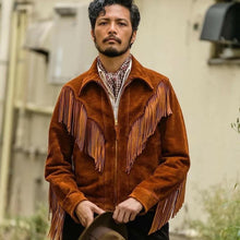 Load image into Gallery viewer, Men&#39;s Brown Suede Leather Western Cowboy Fringe Jacket
