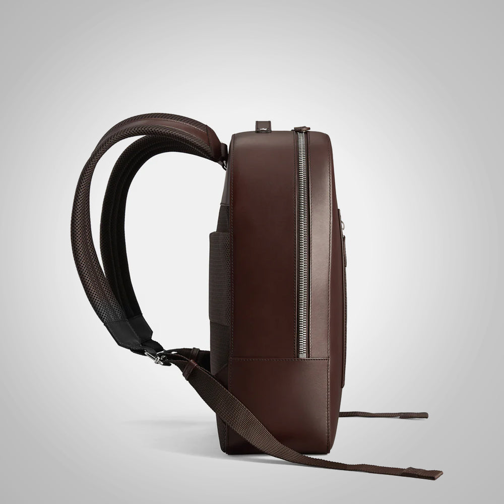 Men's Dark Brown Italian Leather Travel Backpack