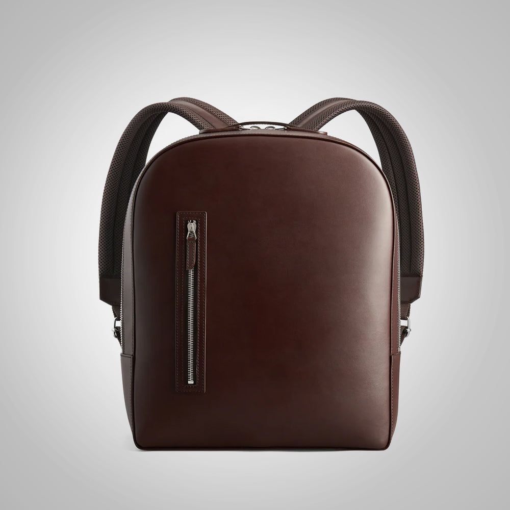 Men's Dark Brown Italian Leather Travel Backpack