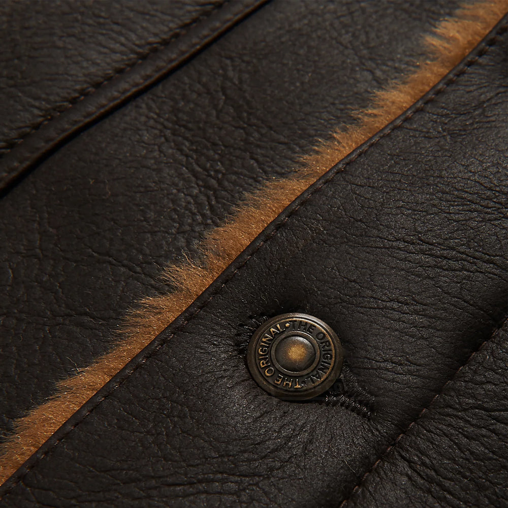 Men's Dark Brown Sheepskin Flying Plain Trucker Jacket