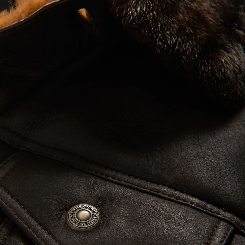 Men's Dark Brown Sheepskin Flying Plain Trucker Jacket