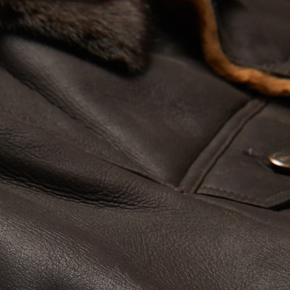 Men's Dark Brown Sheepskin Flying Plain Trucker Jacket