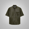 Men's Dark Green Half Sleeves Leather Shirt