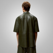 Load image into Gallery viewer, Men&#39;s Dark Green Half Sleeves Leather Shirt
