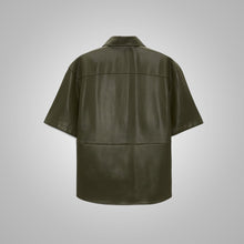Load image into Gallery viewer, Men&#39;s Dark Green Half Sleeves Leather Shirt
