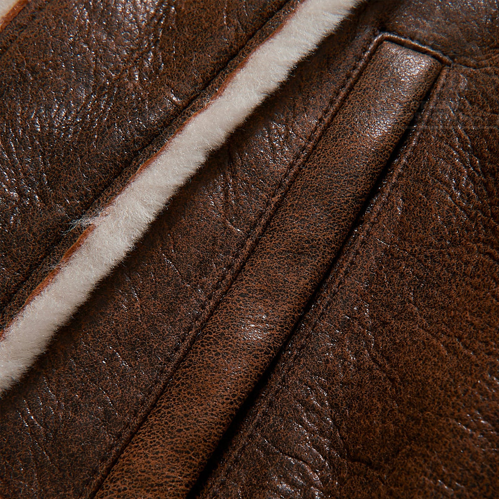 Men's Distressed Brown Sheepskin Flying Trucker Jacket