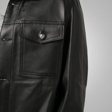 Load image into Gallery viewer, Men&#39;s Dotted Pattern Full Sleeves Black Leather Shirt
