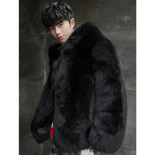 Load image into Gallery viewer, Men’s Black Mink Short Fox Fur Hooded Coat Jacket
