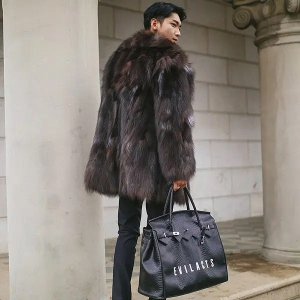 Fur Coat Men’s Long Coat Men’s Winter Warm Jacket - Leather Fur Jacket