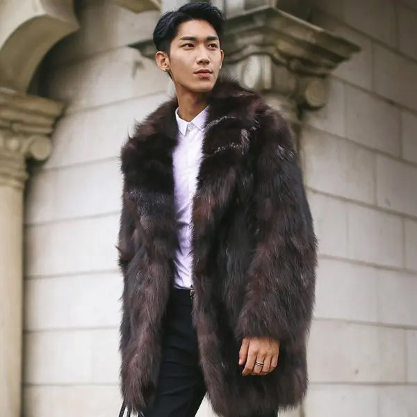 Men’s Fox Fur Coat Men’s Long Coat Men’s Winter Warm Jacket