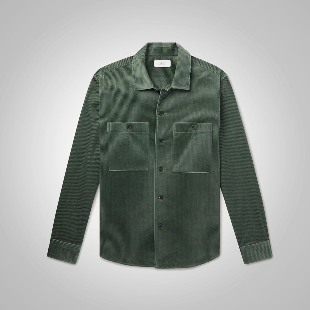Men's Green Full Sleeves Corduroy Jacket