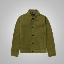 Load image into Gallery viewer, Men&#39;s Green Suede Leather Trucker Jacket
