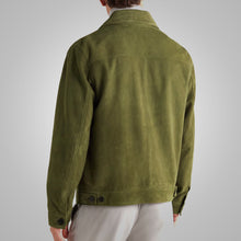 Load image into Gallery viewer, Men&#39;s Green Suede Leather Trucker Jacket
