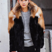 Load image into Gallery viewer, Men’s Luxury Gold Winter fox fur mink hooded fur coat Jacket
