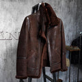 Men's Shearling Leather Jacket Dark Brown B3 Jacket Original Flying Jacket Men's Fur Coat Aviation Leathercraft Pilots Coat