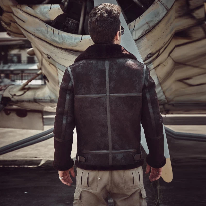 Men B3 Sheepskin Brown Shearling Leather Jacket | Men Sheepskin Jacket