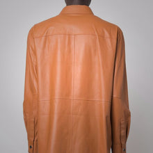 Load image into Gallery viewer, Men&#39;s Snap Button Closure Brown Leather Shirt
