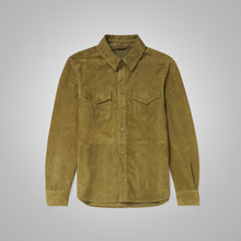 Load image into Gallery viewer, Men&#39;s Suede Green Full Sleeves Leather Shirt
