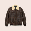 Men's Vintage Lambskin A2 Brown Leather Shearling Bomber Jacket