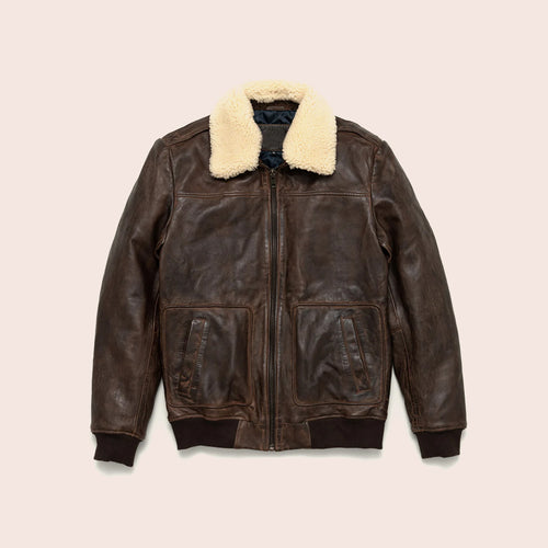 Men's Vintage Lambskin A2 Brown Leather Shearling Bomber Jacket