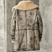 Load image into Gallery viewer, Men&#39;s Waxed B3 RAF Flying Double Collar Sheepskin Shearling Leather Long Jacket Coat
