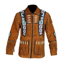 Load image into Gallery viewer, Men&#39;s Brown Cowboy Genuine Suede Jacket, Cowboy Suede Jacket With Fringes - Shearling leather
