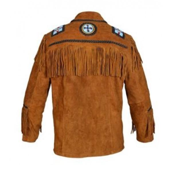Men's Brown Cowboy Genuine Suede Jacket, Cowboy Suede Jacket With Fringes - Shearling leather