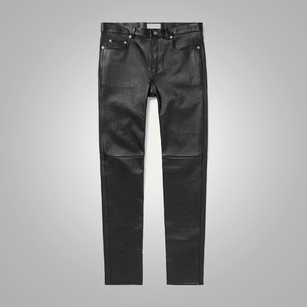 Men's Black Slim Fit Leather Pants