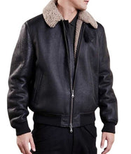 Load image into Gallery viewer, Mens Aviator Bomber Black Leather Jacket - Shearling leather
