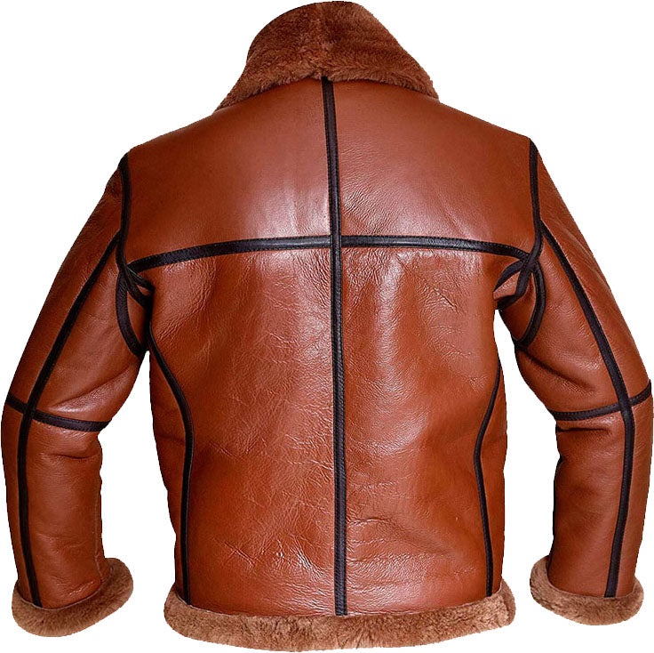 Mens Aviator Bomber Leather Jacket With Fur - Shearling leather