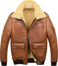 Load image into Gallery viewer, Men’s Aviator Camel Brown A2 Fur Shearling Leather Bomber Jacket - Shearling leather
