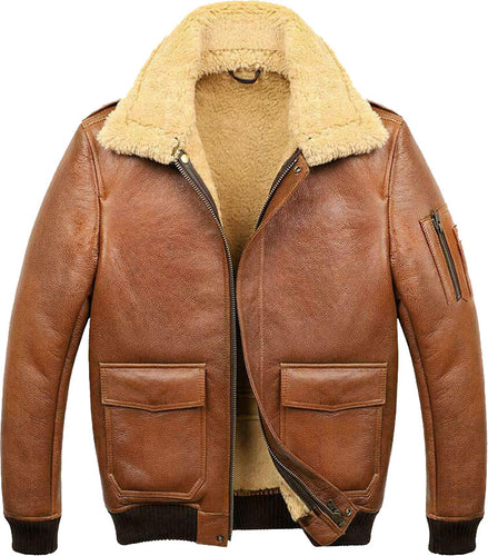 Men’s Aviator Camel Brown A2 Fur Shearling Leather Bomber Jacket - Shearling leather