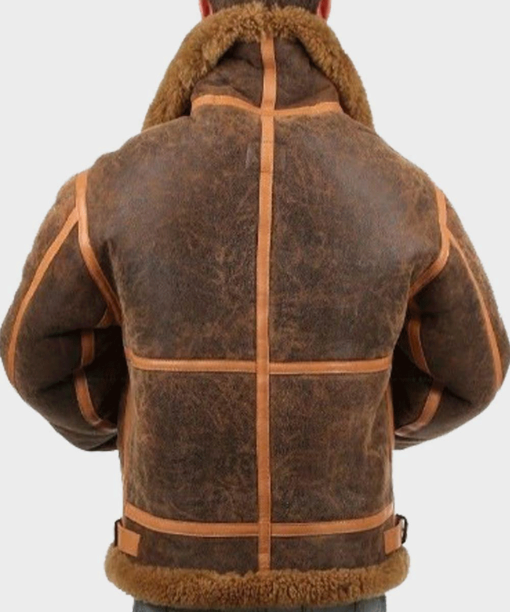 Men Aviator Distressed Leather Shearling Jacket | Buy Shearling Jacket 