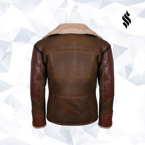 Mens Aviator Raf B3 Leather Bomber Flying Jacket - Shearling leather