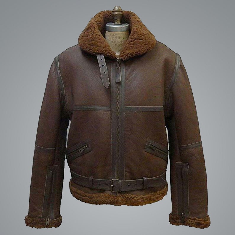 Mens B3 Aviator RAF Shearling Flight Bomber Jacket - Shearling leather