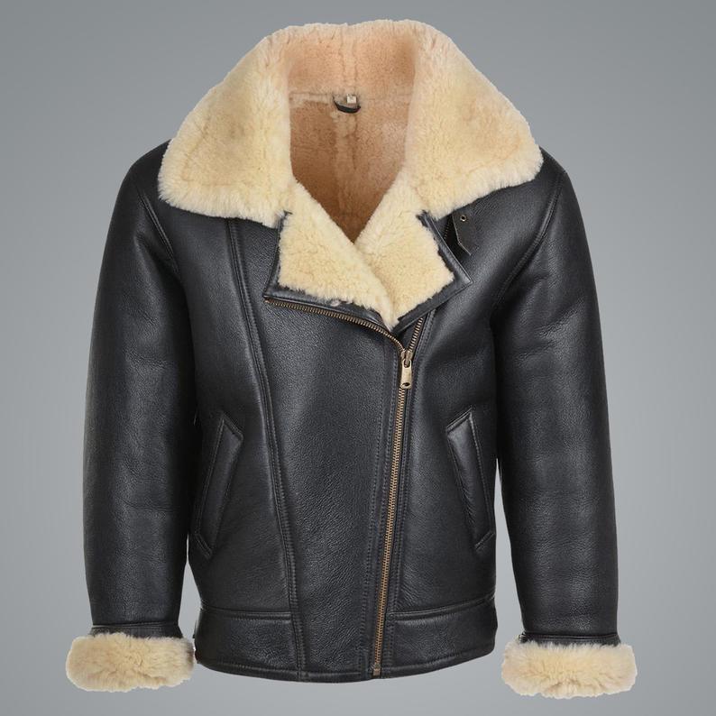 Mens B3 Flying Cockpit Aviator Shearling Jacket - Shearling leather