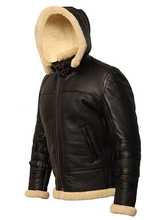 Load image into Gallery viewer, B3 Shearling Removable Hood Black Jacket - Shearling leather

