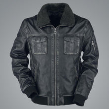Load image into Gallery viewer, Mens Bike Racer Black Leather Jacket - Shearling leather
